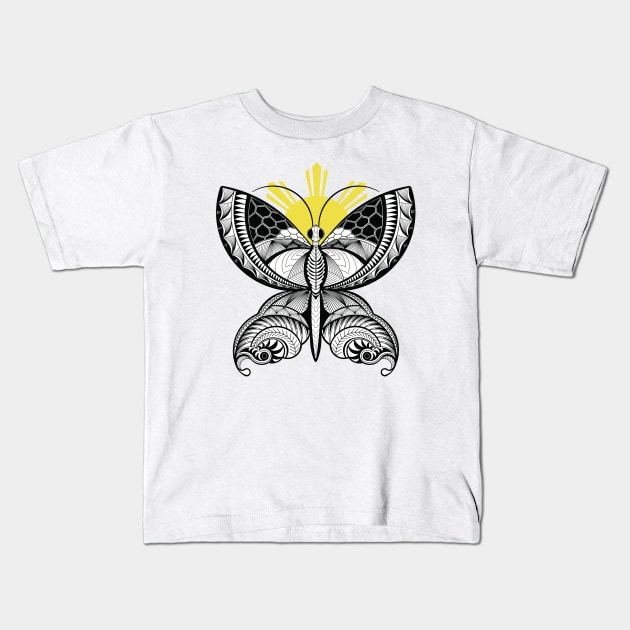 Philippine Sun / Tribal line Art Butterfly Kids T-Shirt by Pirma Pinas